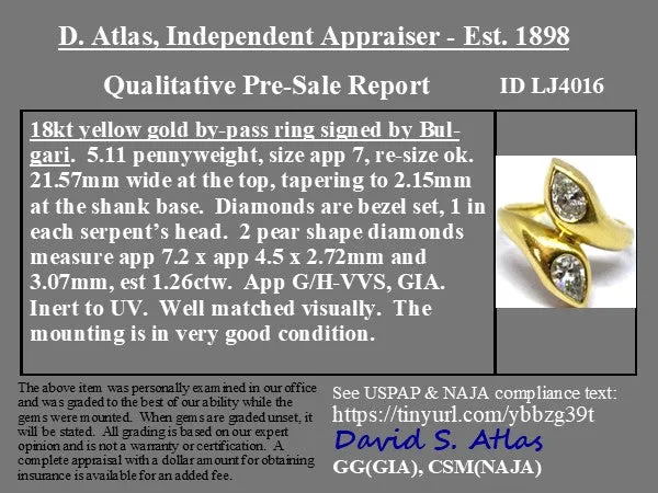 1.26ctw Vintage Pear Cut Diamond Bypass Ring by Bvlgari