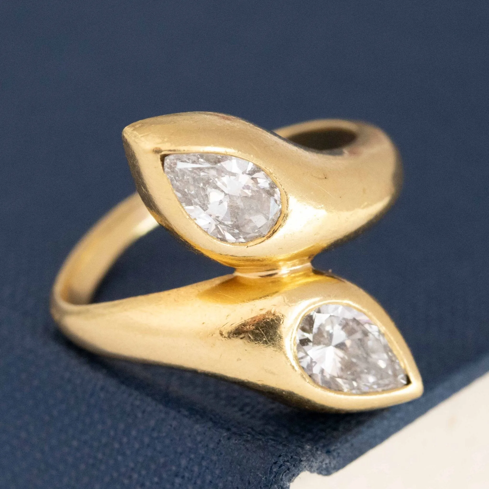 1.26ctw Vintage Pear Cut Diamond Bypass Ring by Bvlgari