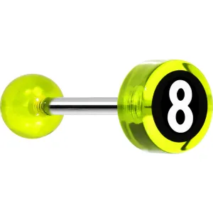 14 Gauge 5/8 Neon Green Acrylic Behind the 8 Ball Tongue Ring
