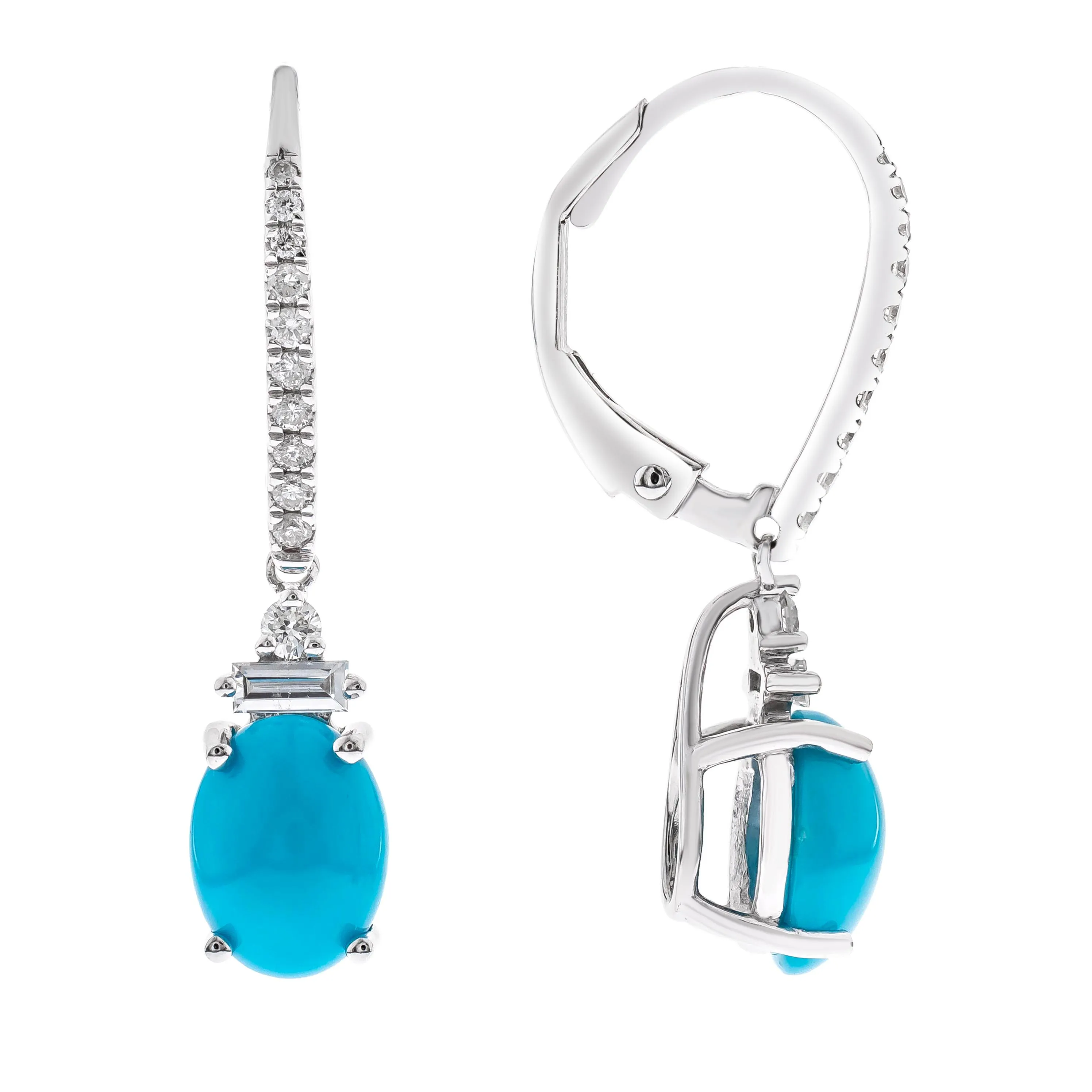 14K White Gold Turquoise Earrings