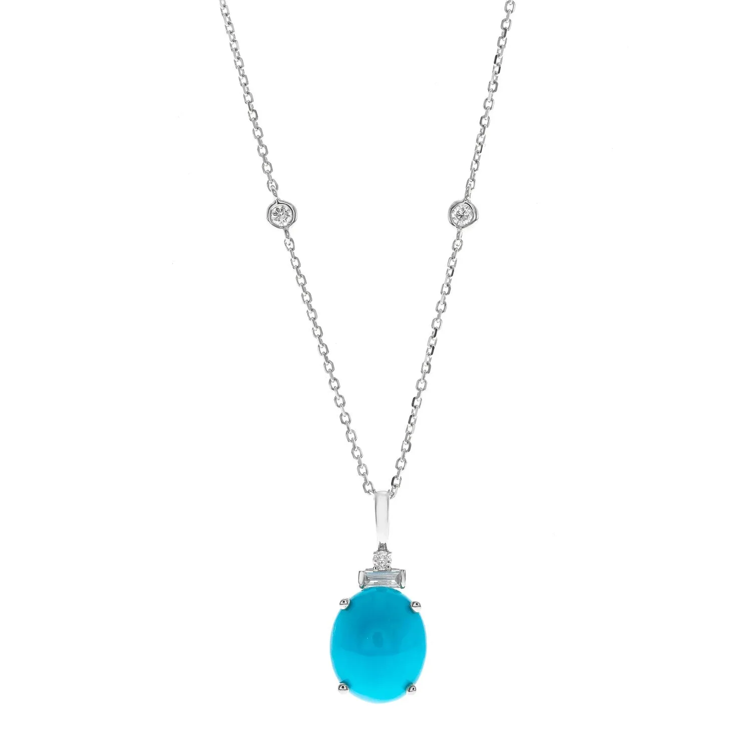 14K White Gold Turquoise Pendant