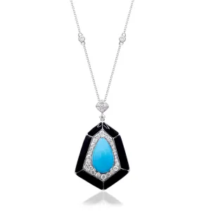 14K White Gold Turquoise Pendant