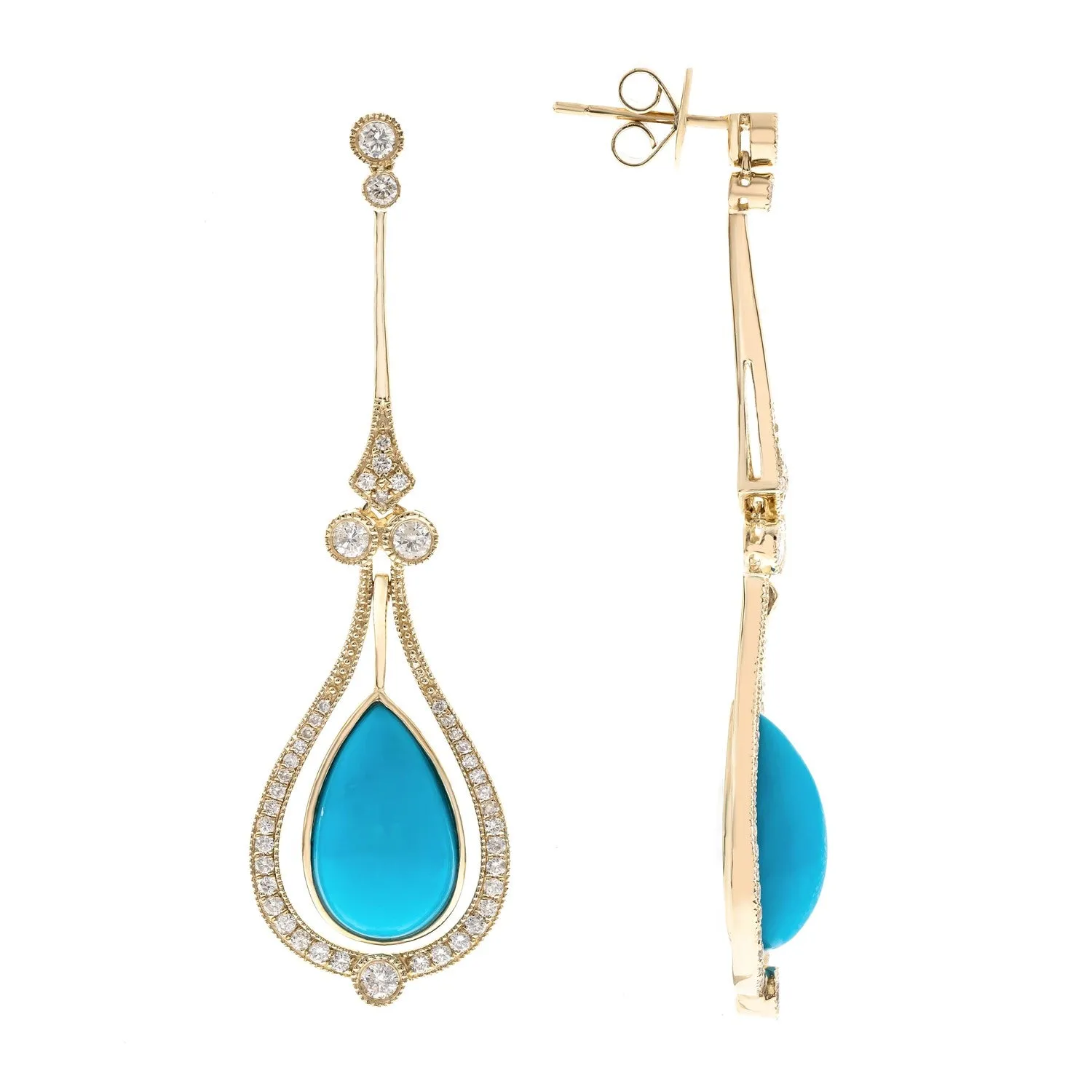 14K Yellow Gold Turquoise Earrings