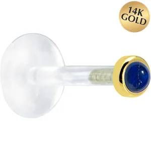 16 Gauge 5/16 Solid 14KT Yellow Gold 2mm Genuine Blue Lapis Lazuli Bioplast Tragus Earring Stud