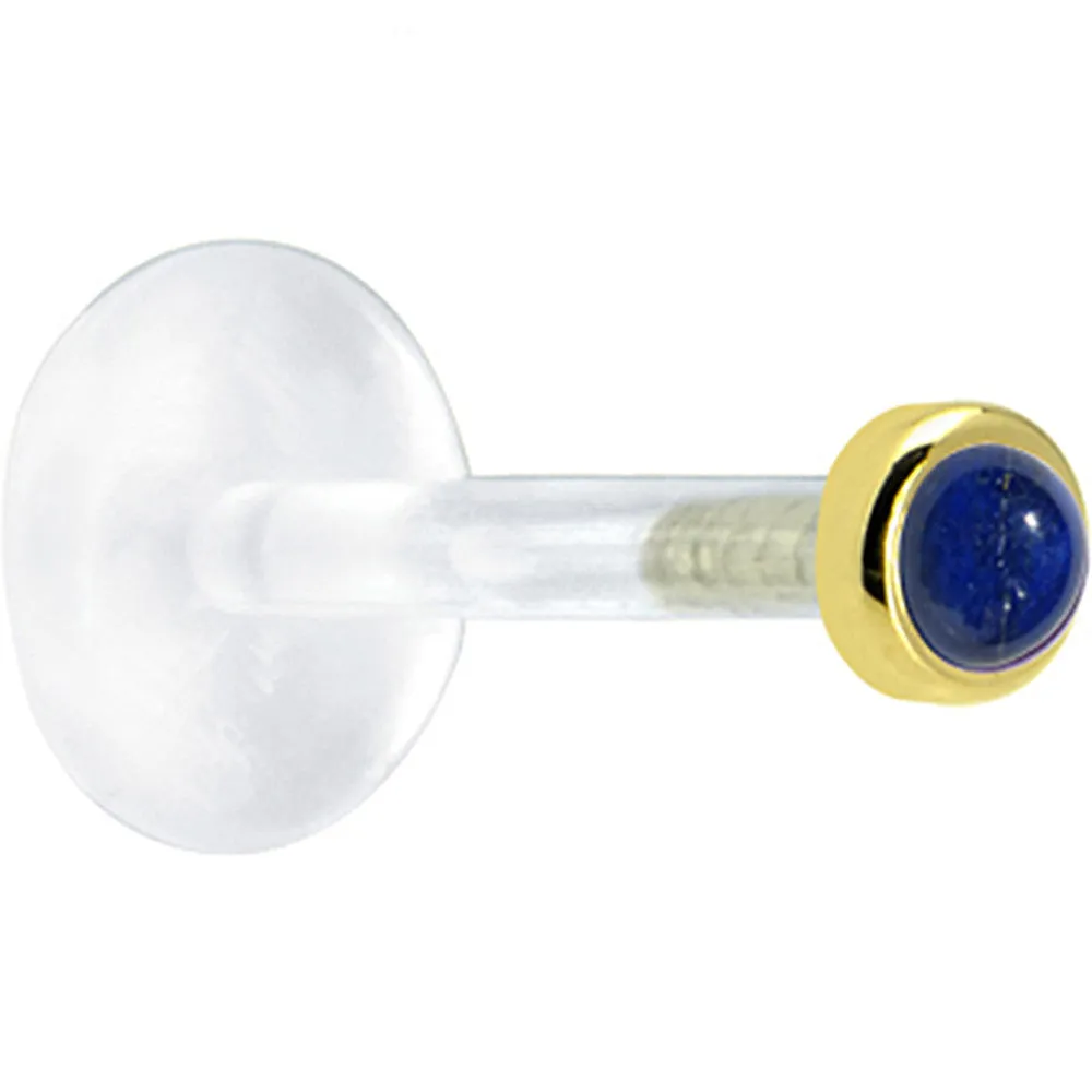 16 Gauge 5/16 Solid 14KT Yellow Gold 2mm Genuine Blue Lapis Lazuli Bioplast Tragus Earring Stud