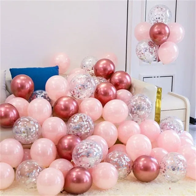 18pcs 10inch Gold Silver Pink Chrome Latex Balloons