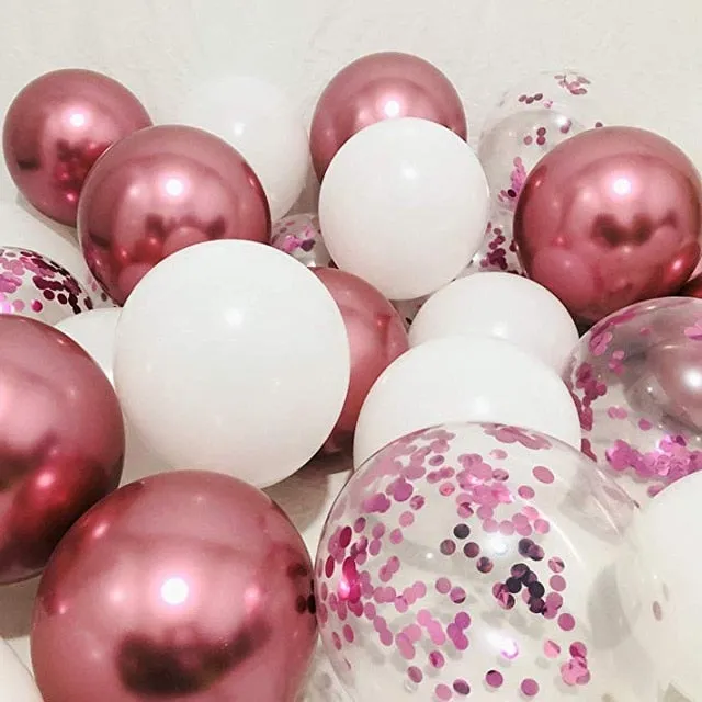 18pcs 10inch Gold Silver Pink Chrome Latex Balloons
