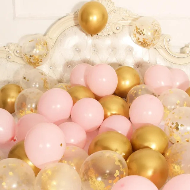18pcs 10inch Gold Silver Pink Chrome Latex Balloons