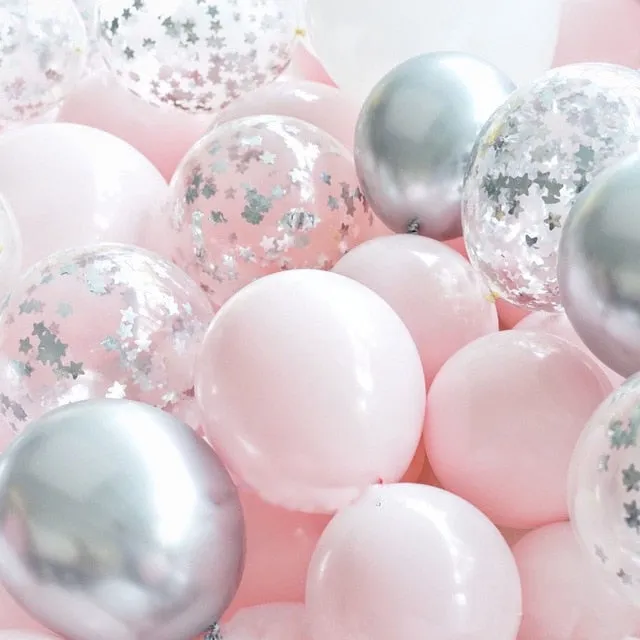 18pcs 10inch Gold Silver Pink Chrome Latex Balloons