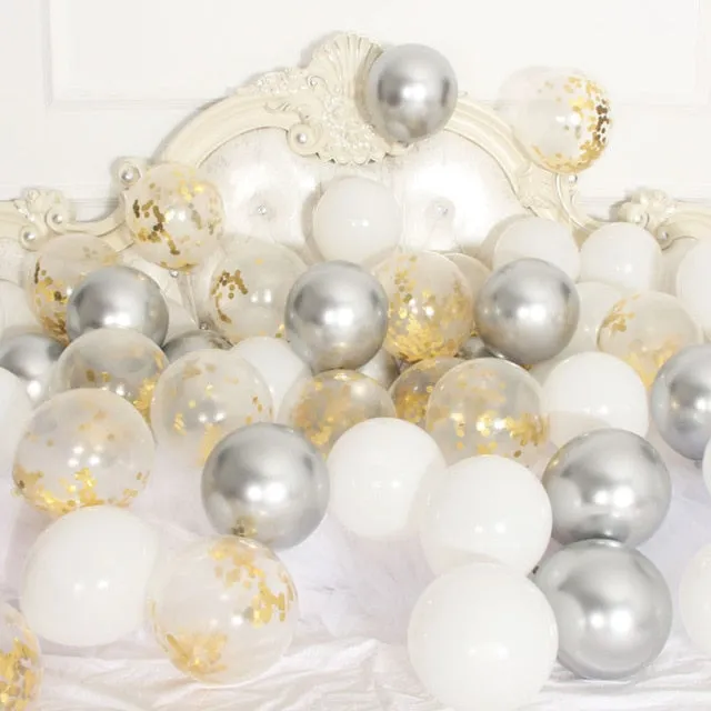 18pcs 10inch Gold Silver Pink Chrome Latex Balloons