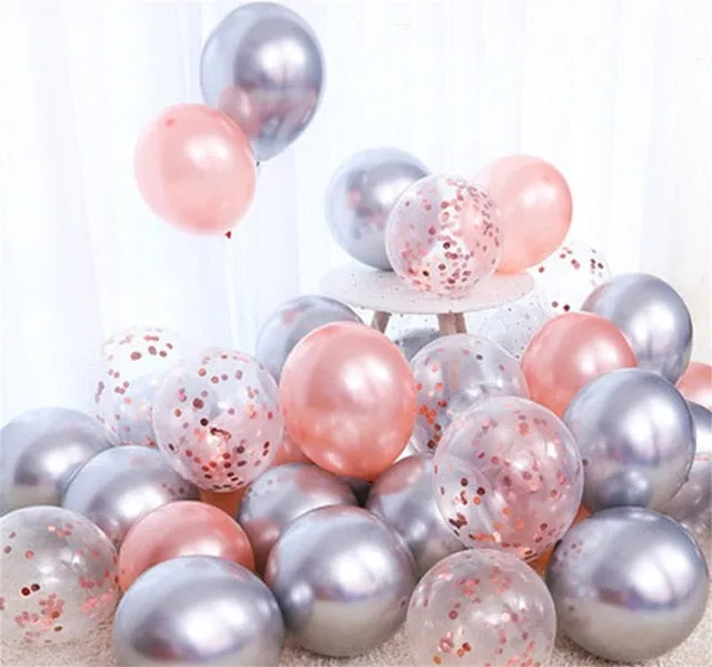 18pcs 10inch Gold Silver Pink Chrome Latex Balloons