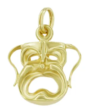 1960's Melpomene Tragedy Mask Charm Pendant in 14 Karat Gold