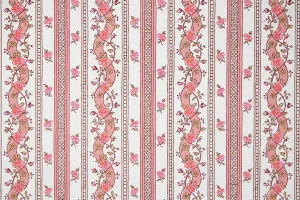 1970s Floral Stripe Hand-Print Vintage Wallpaper