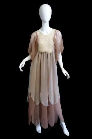 1970s Silk Chiffon Adolfo Petal Dress