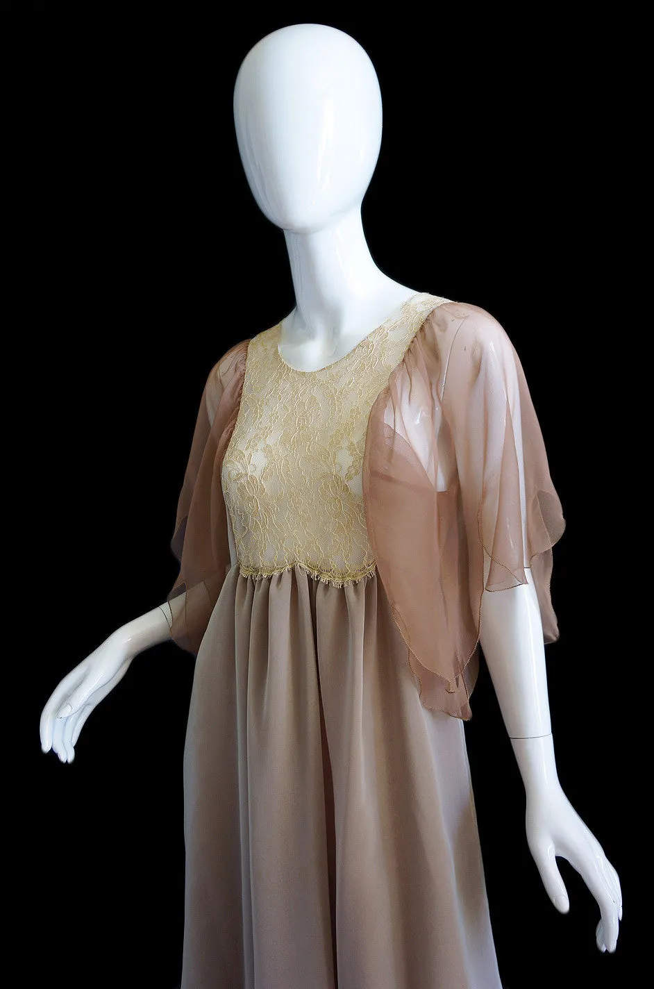 1970s Silk Chiffon Adolfo Petal Dress