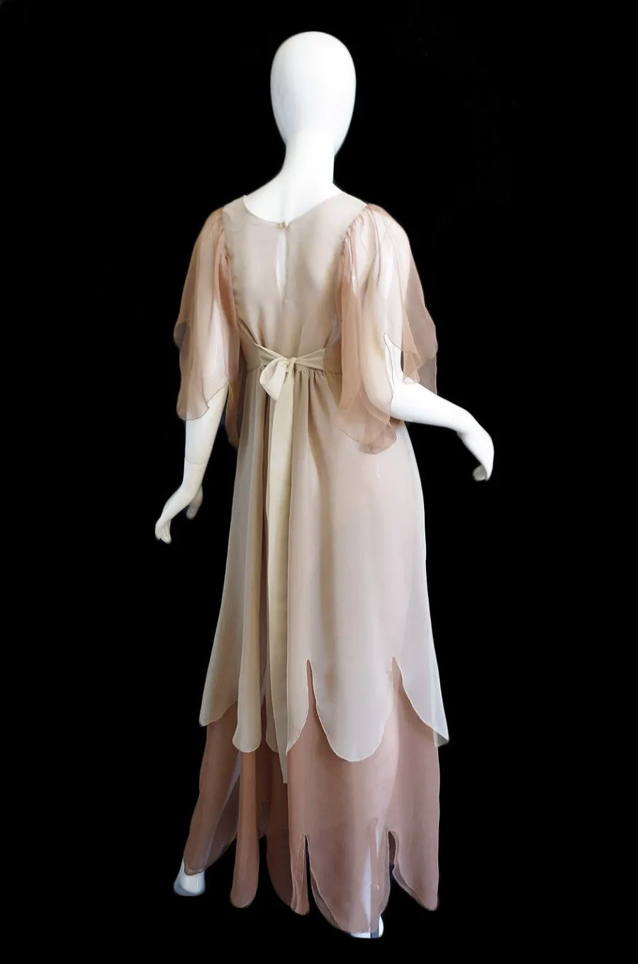 1970s Silk Chiffon Adolfo Petal Dress