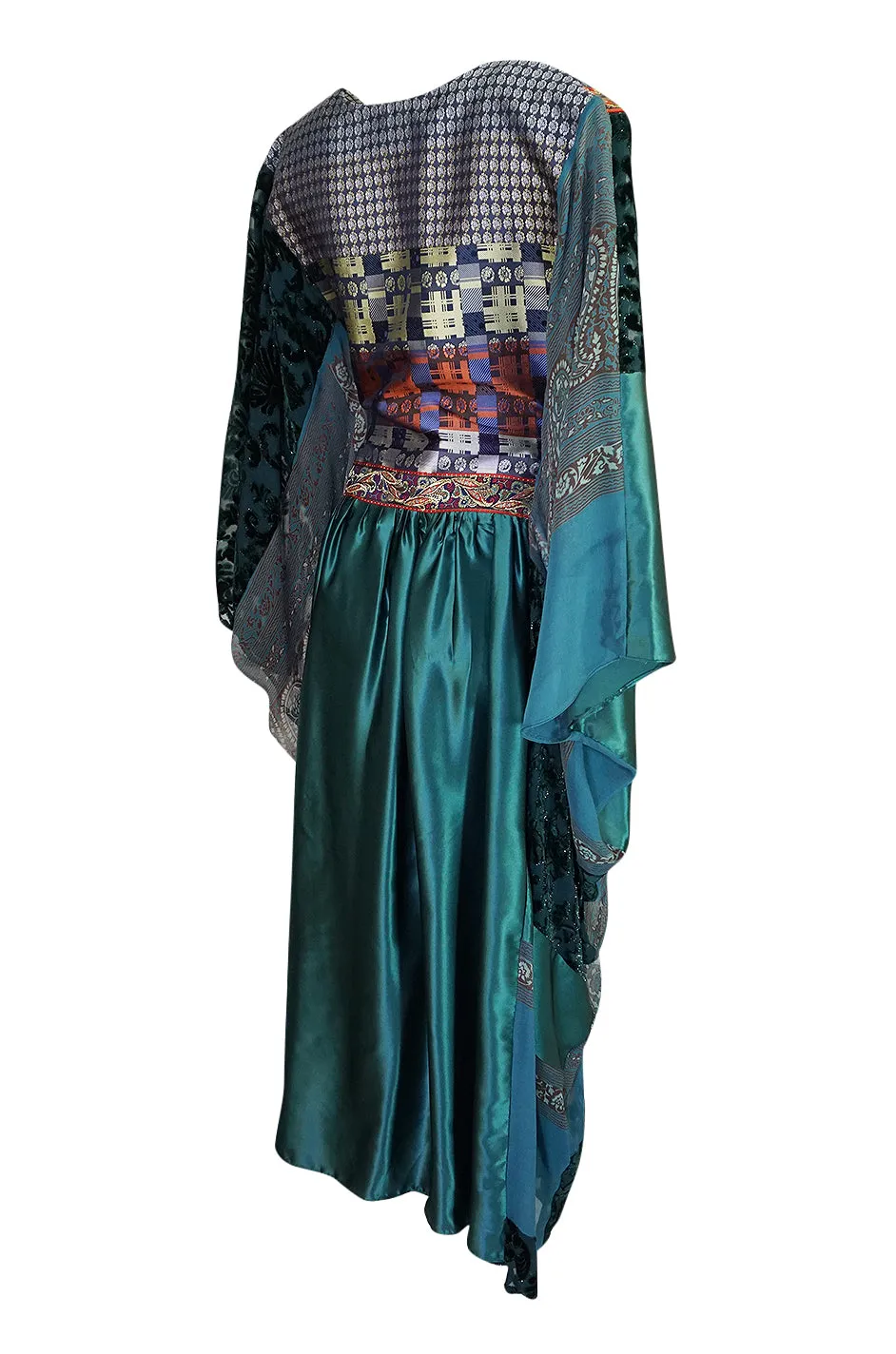 1975 Thea Porter Exhibited Green Multi Textile Abaya Caftan Dress