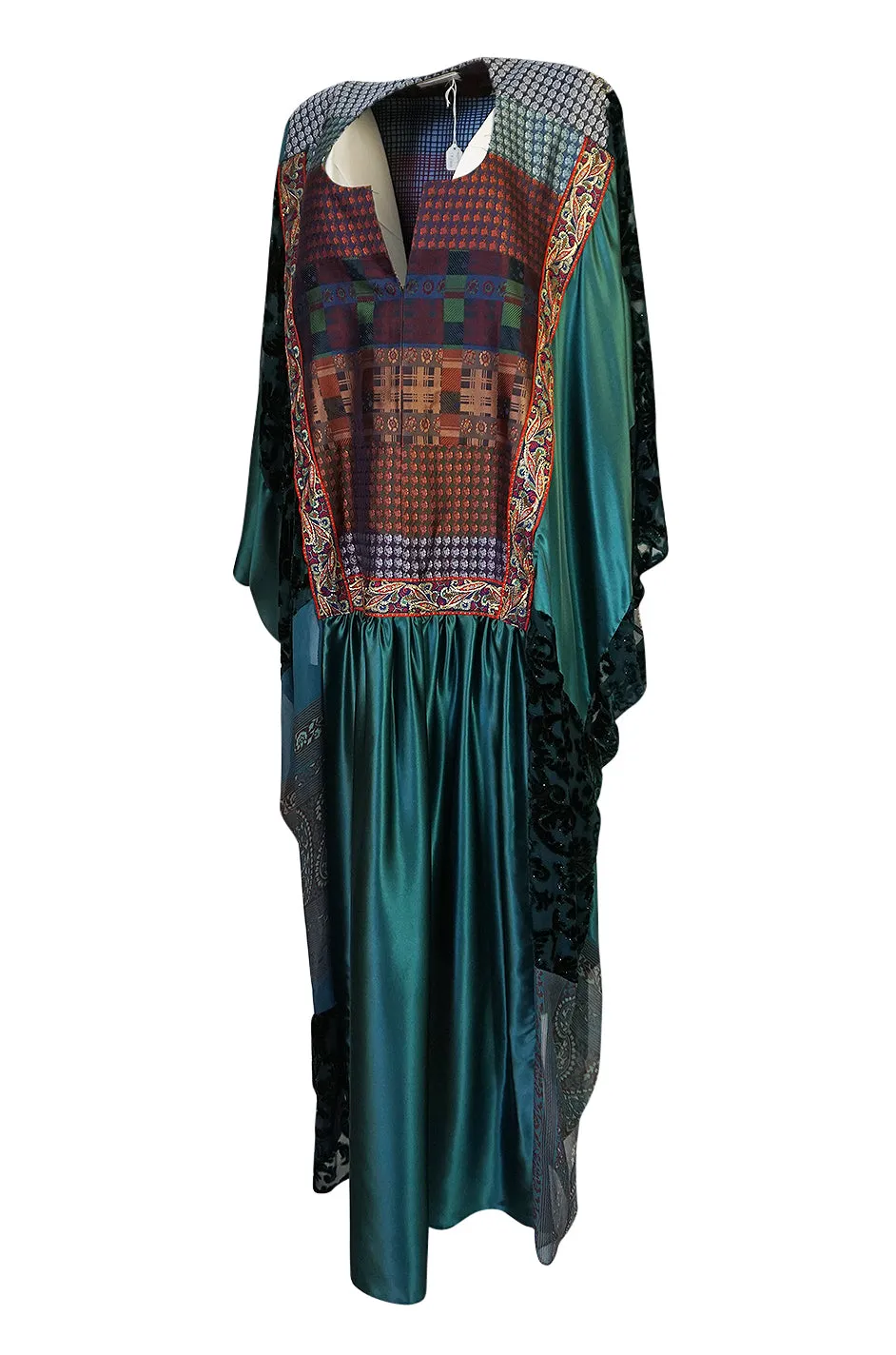 1975 Thea Porter Exhibited Green Multi Textile Abaya Caftan Dress