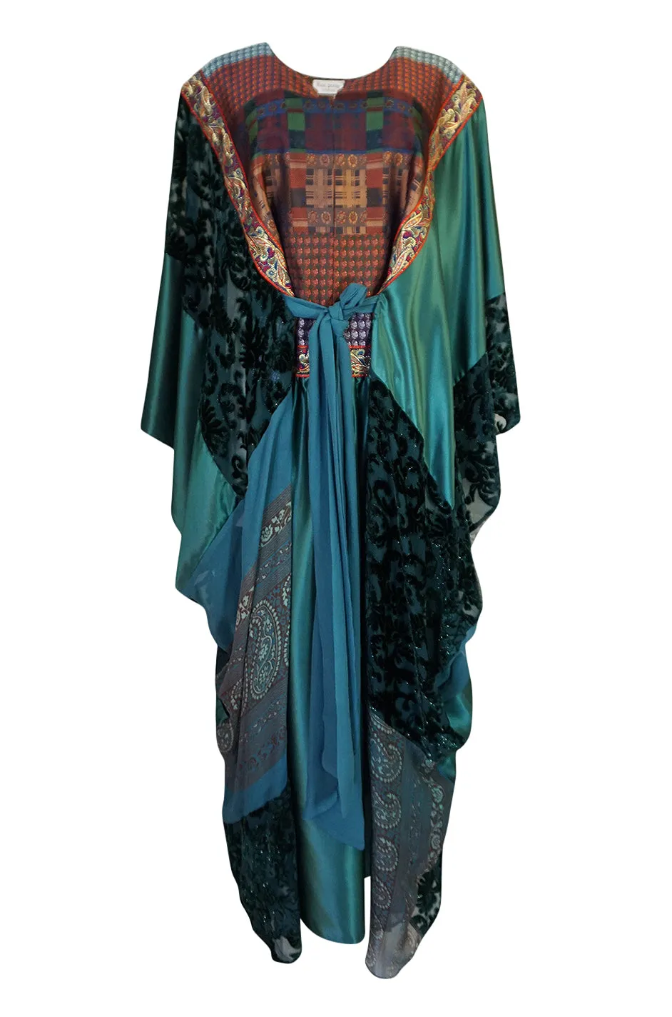 1975 Thea Porter Exhibited Green Multi Textile Abaya Caftan Dress