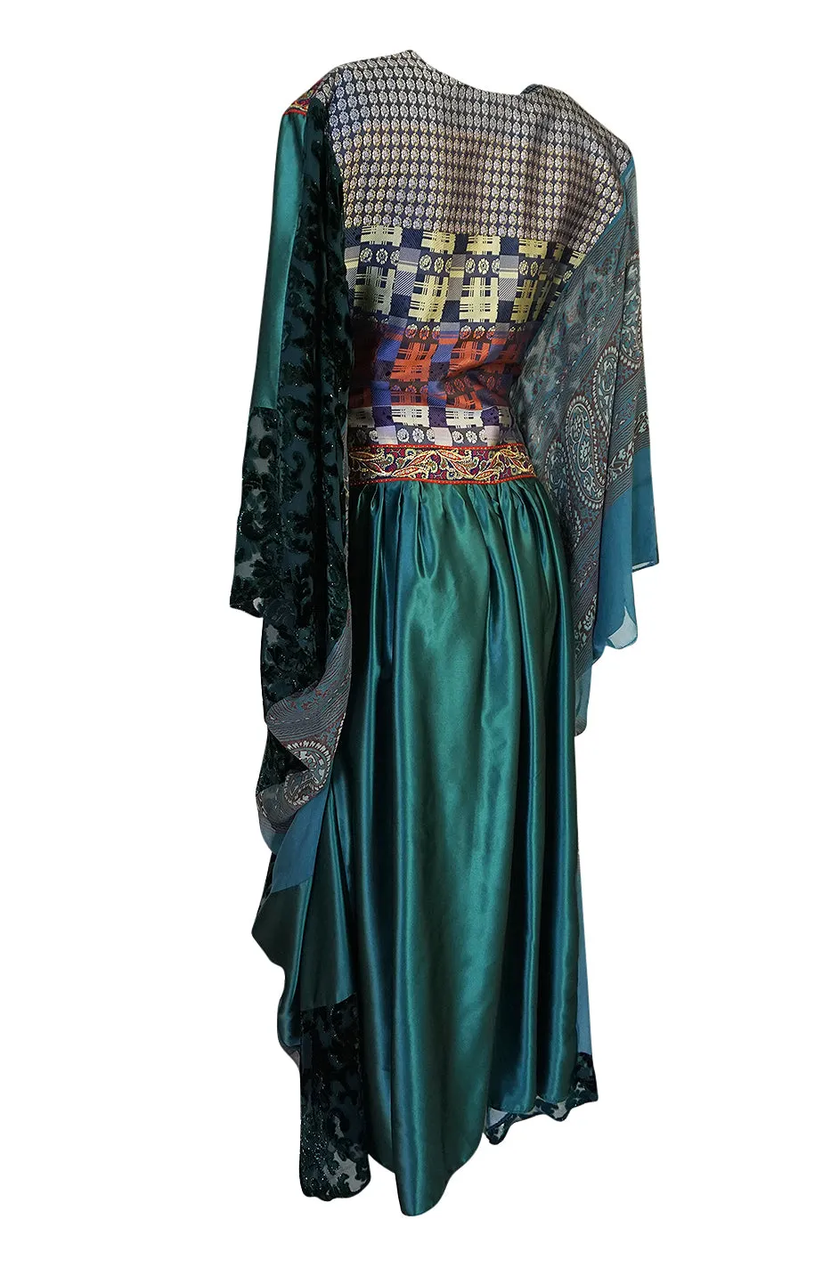 1975 Thea Porter Exhibited Green Multi Textile Abaya Caftan Dress