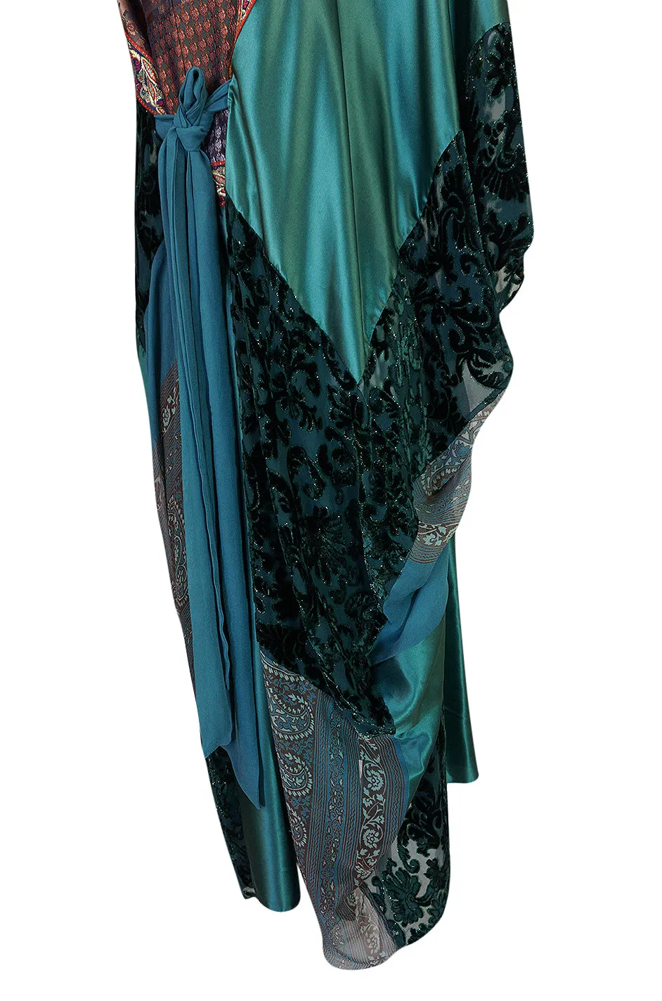 1975 Thea Porter Exhibited Green Multi Textile Abaya Caftan Dress