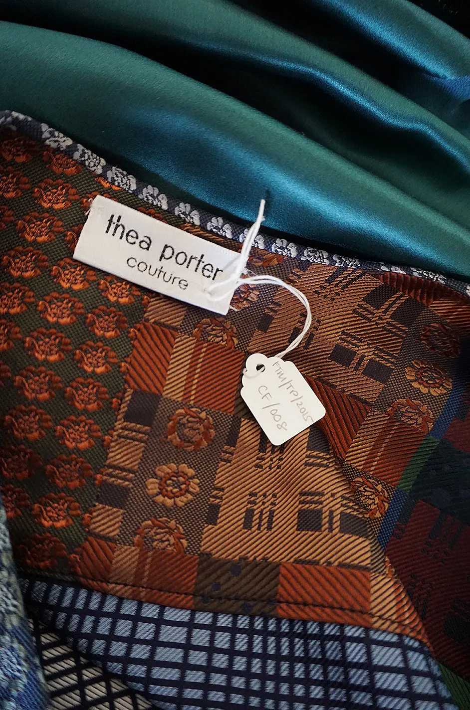 1975 Thea Porter Exhibited Green Multi Textile Abaya Caftan Dress