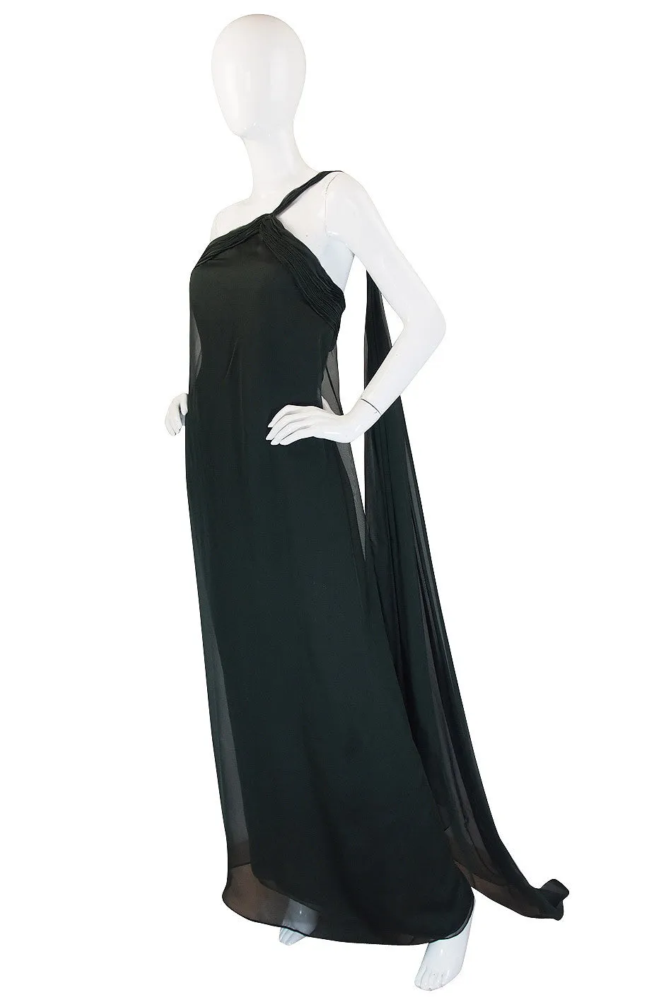 1980s Green Silk Chiffon Oscar De La Renta Gown