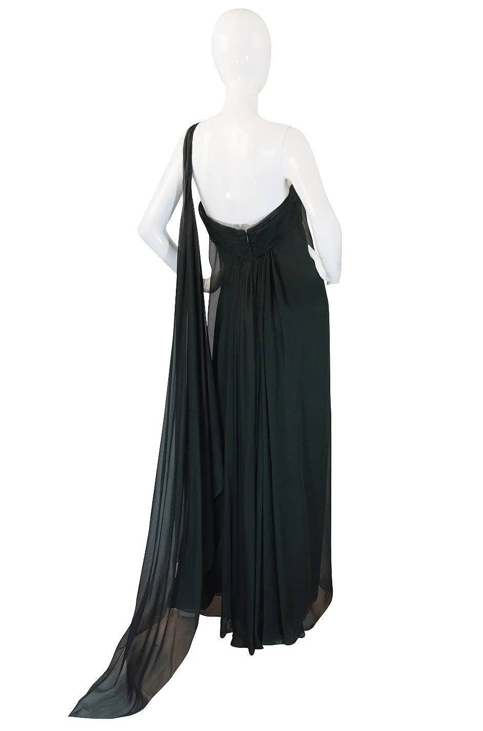 1980s Green Silk Chiffon Oscar De La Renta Gown