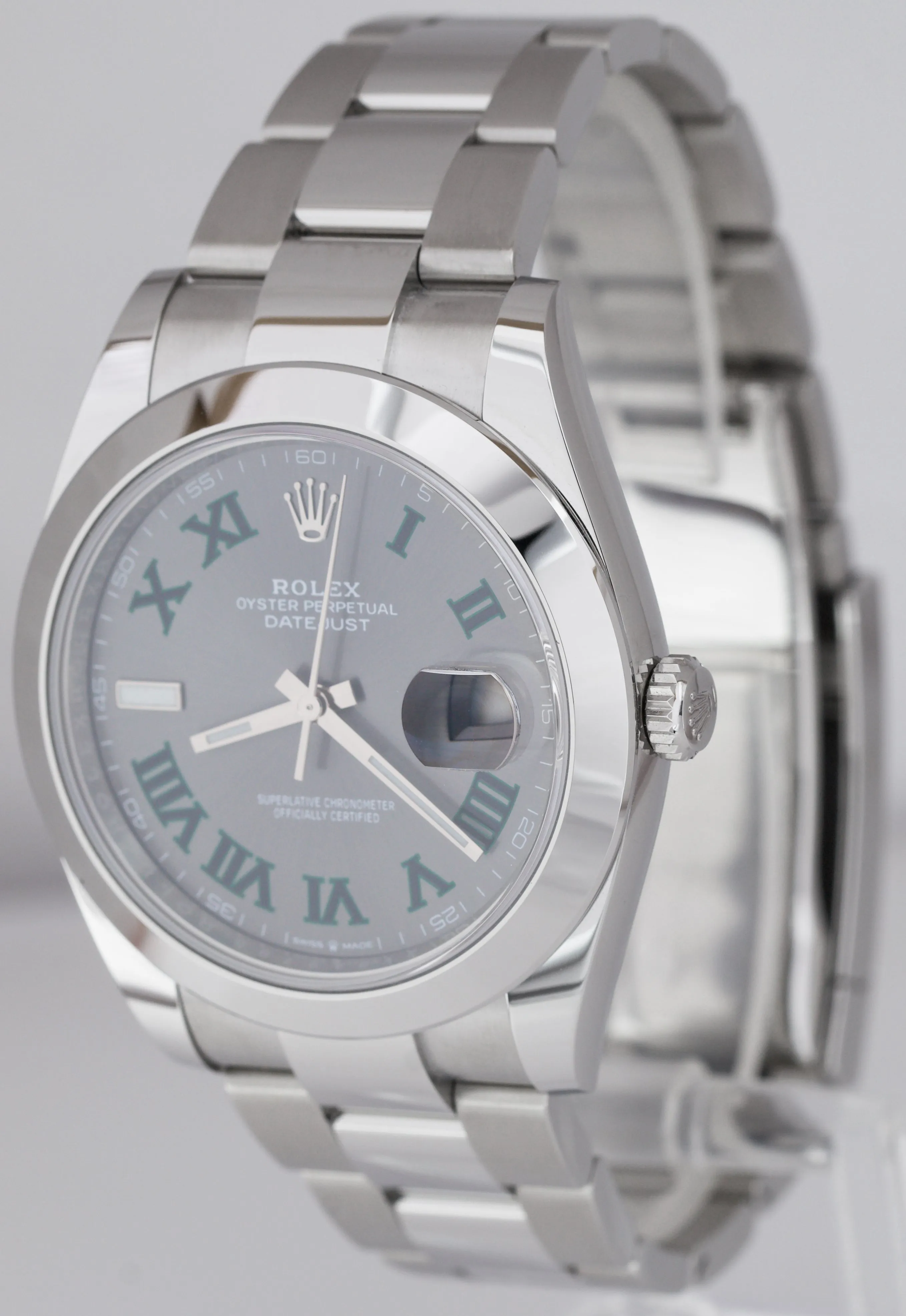 2022 CARD Rolex DateJust 41mm Wimbledon Rhodium Grey Oyster Watch 126300 B P