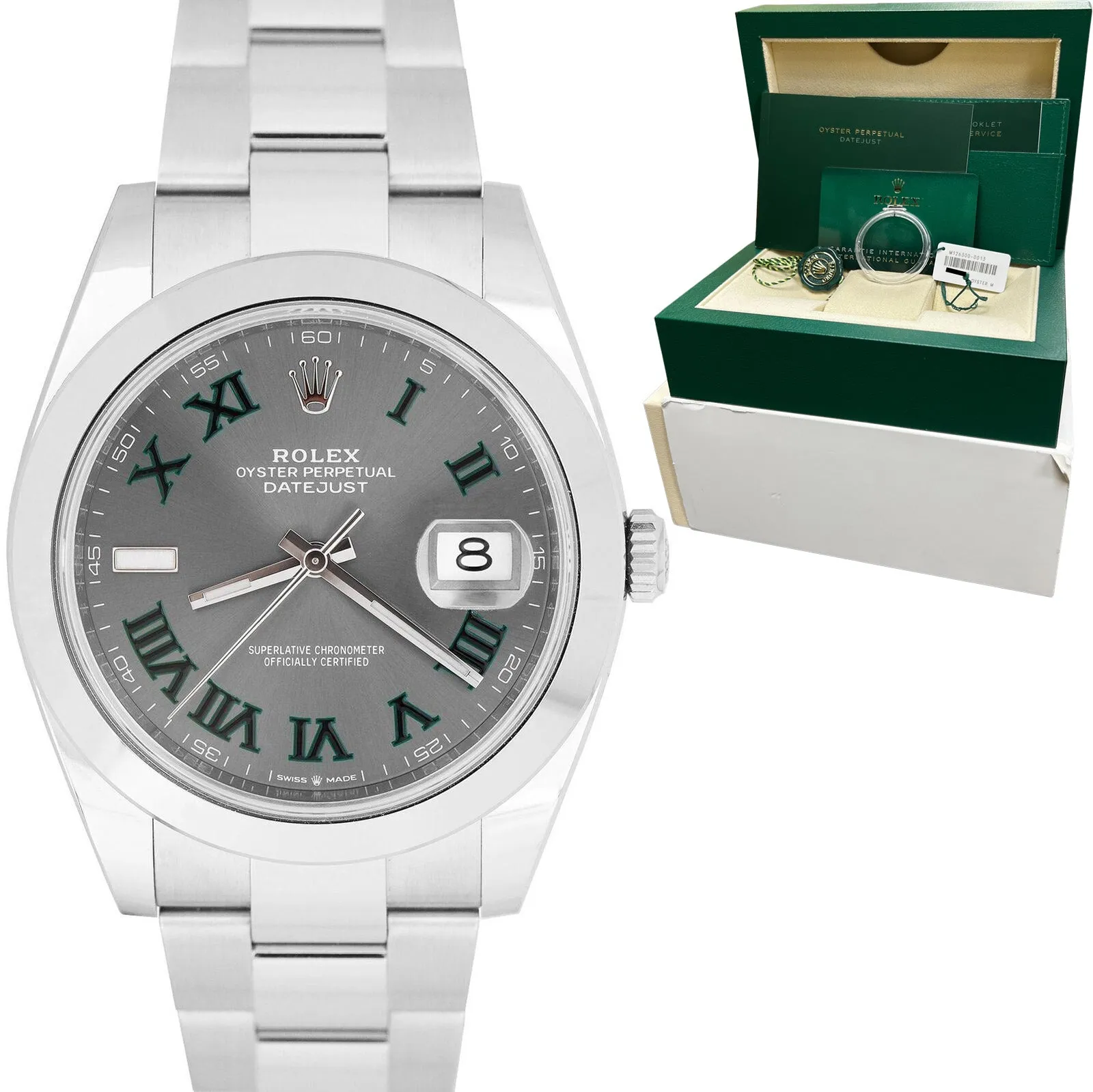 2022 CARD Rolex DateJust 41mm Wimbledon Rhodium Grey Oyster Watch 126300 B P