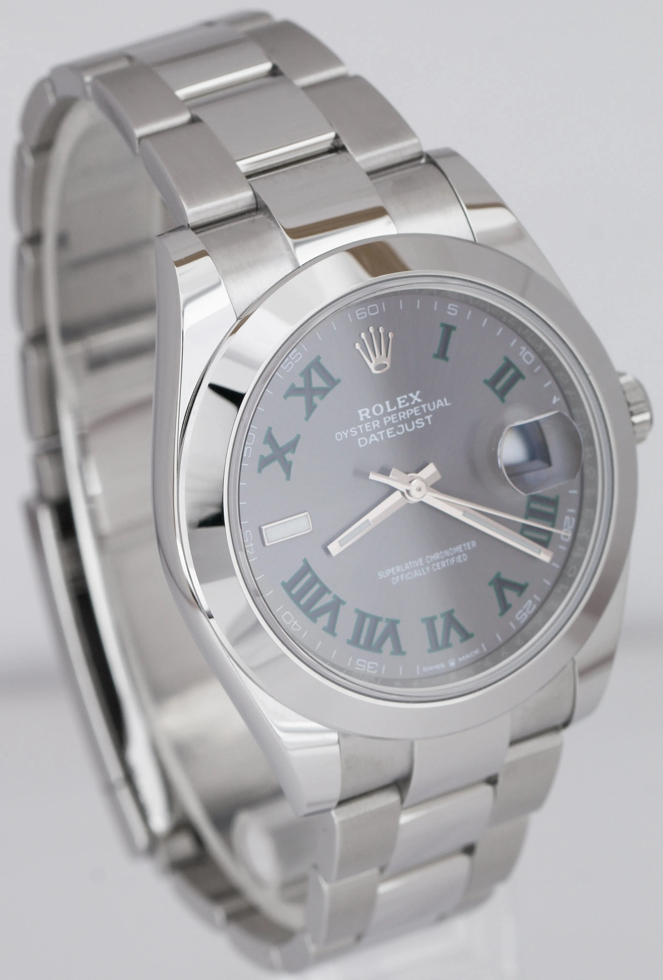 2022 CARD Rolex DateJust 41mm Wimbledon Rhodium Grey Oyster Watch 126300 B P