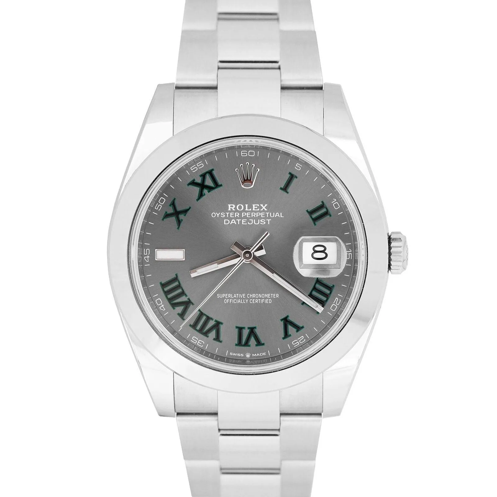 2022 CARD Rolex DateJust 41mm Wimbledon Rhodium Grey Oyster Watch 126300 B P