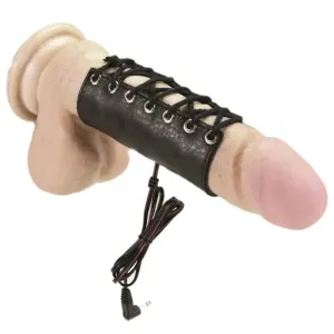 3.9 Inch Rimba Electro Stimulation Black Leather Cock Sleeve