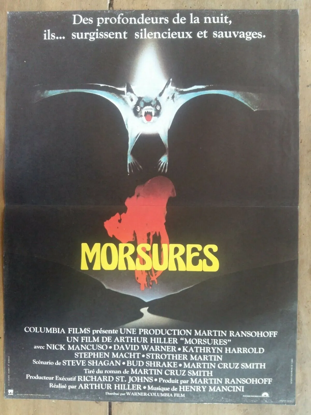 Affiche MORSURES Arthur HILLER Horreur Epouvante Chauve-souris  40x60cm*