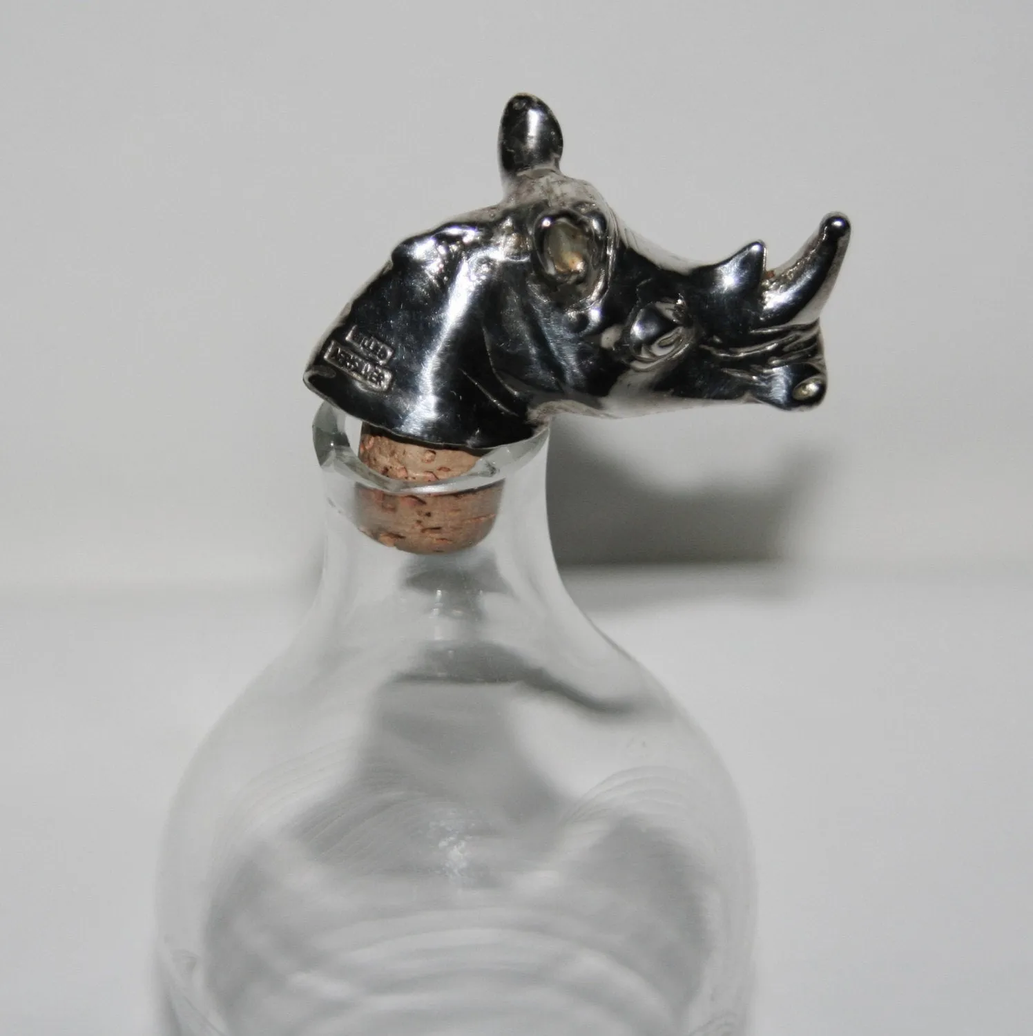 African Rhino Wine Cork Bottle Stopper Hallmarked Sterling Big 5 Animal Handcrafted in South Africa