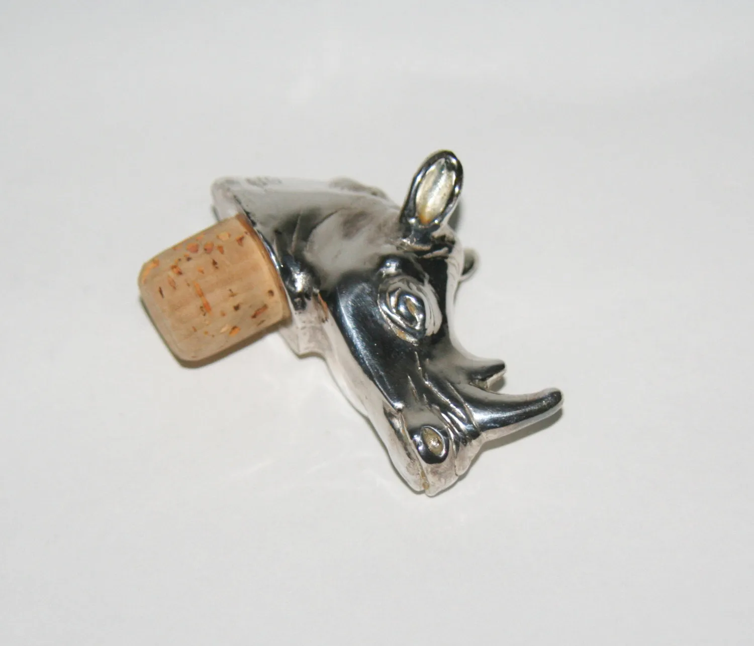 African Rhino Wine Cork Bottle Stopper Hallmarked Sterling Big 5 Animal Handcrafted in South Africa