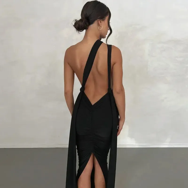 Backless Deep V Womens Dress - Sexy Fashion Evening Wear