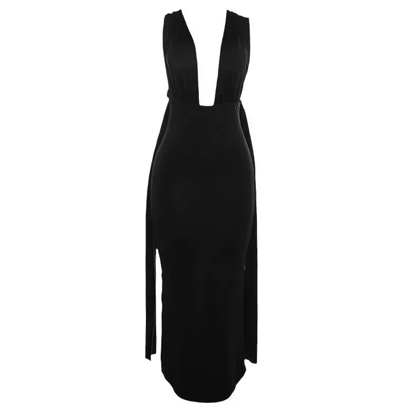 Backless Deep V Womens Dress - Sexy Fashion Evening Wear