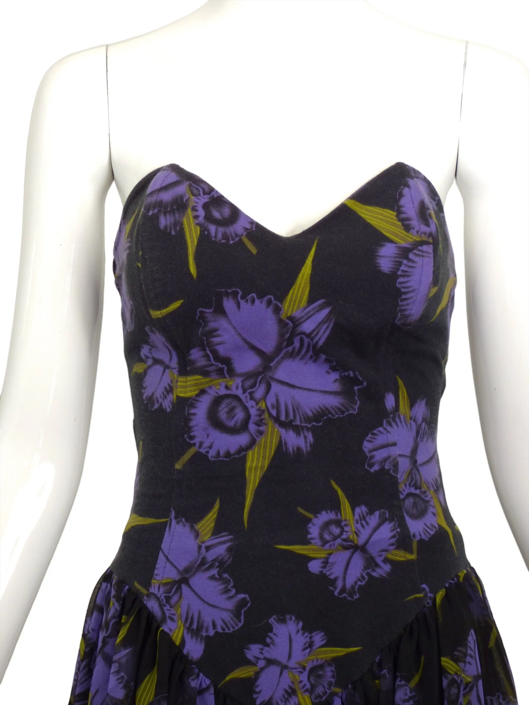 BETSEY JOHNSON-1980s Floral Knit Dress & Glove Ensemble, Size-Small