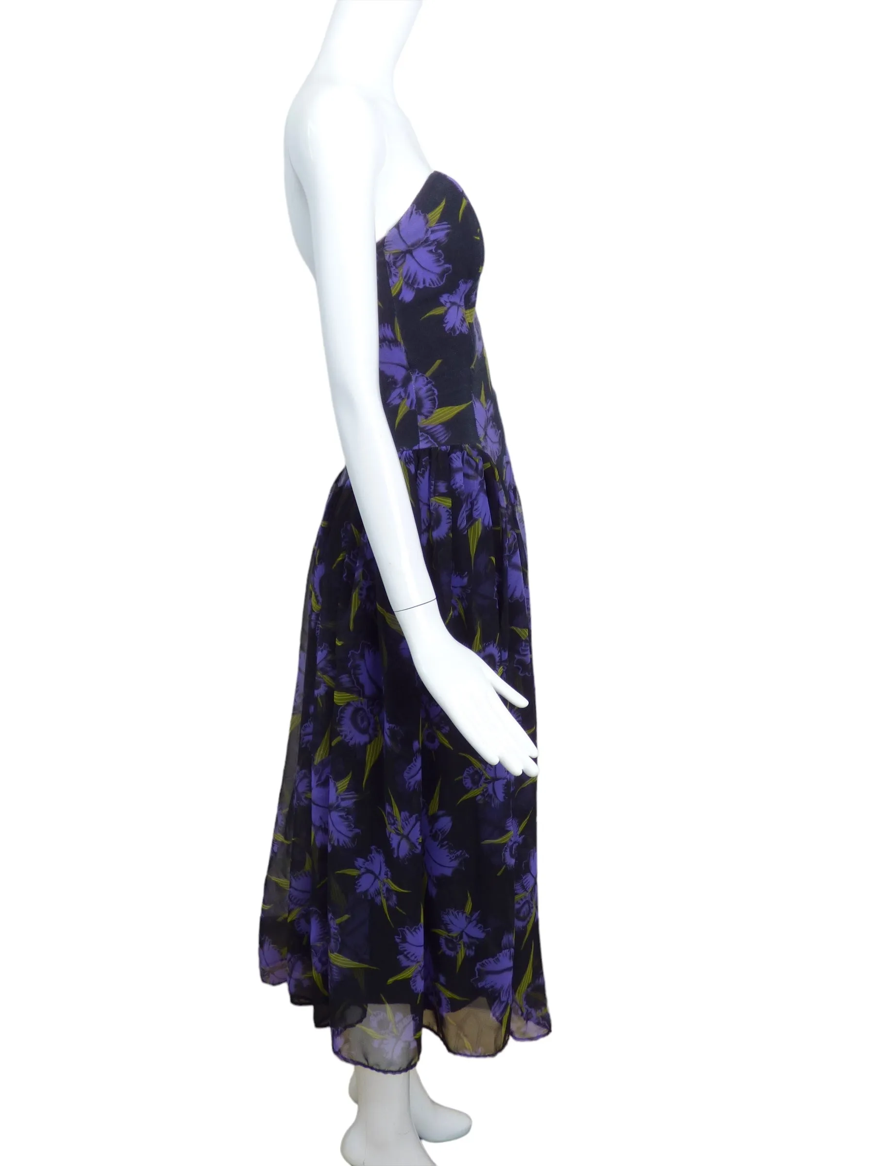 BETSEY JOHNSON-1980s Floral Knit Dress & Glove Ensemble, Size-Small