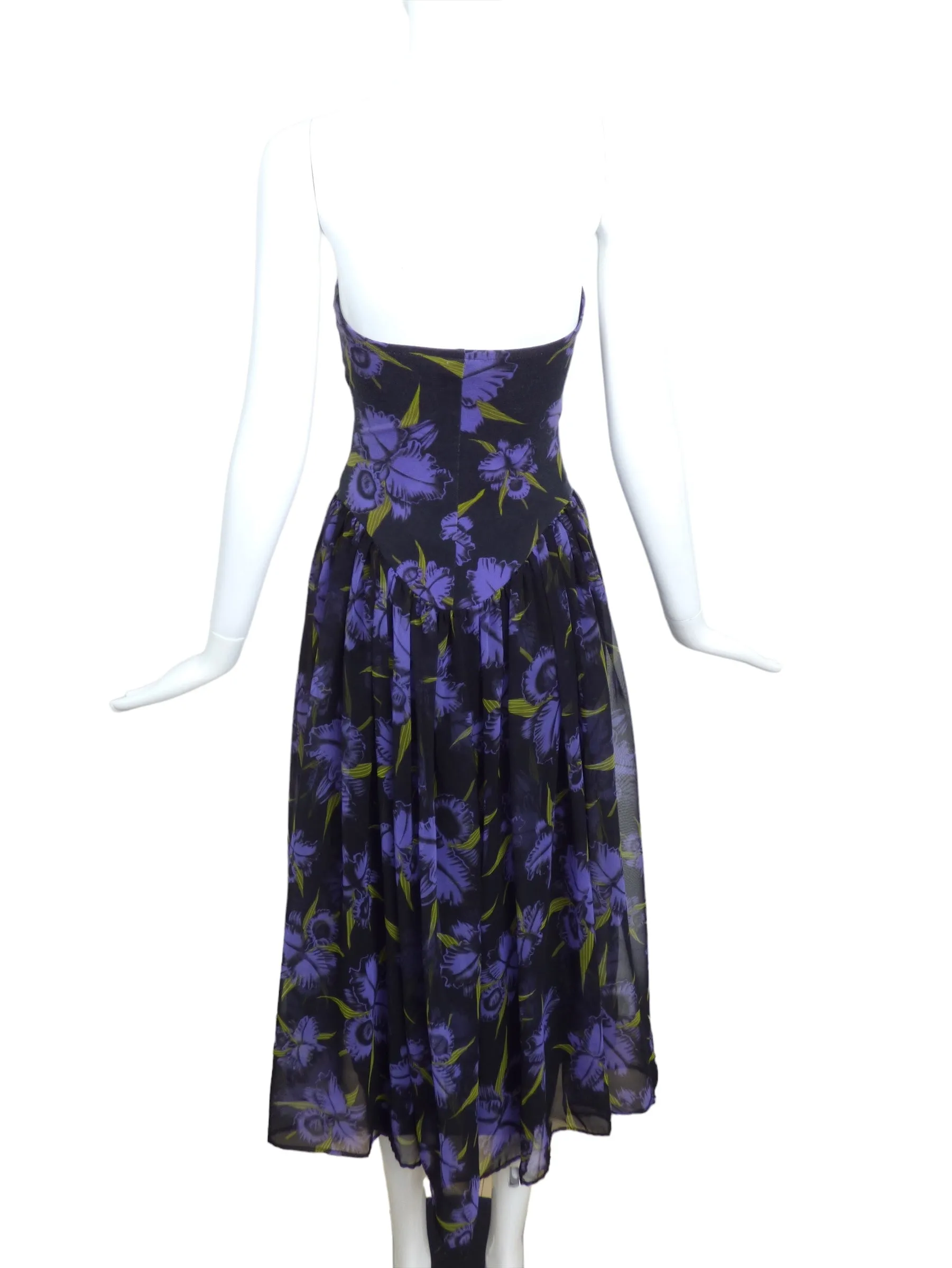 BETSEY JOHNSON-1980s Floral Knit Dress & Glove Ensemble, Size-Small