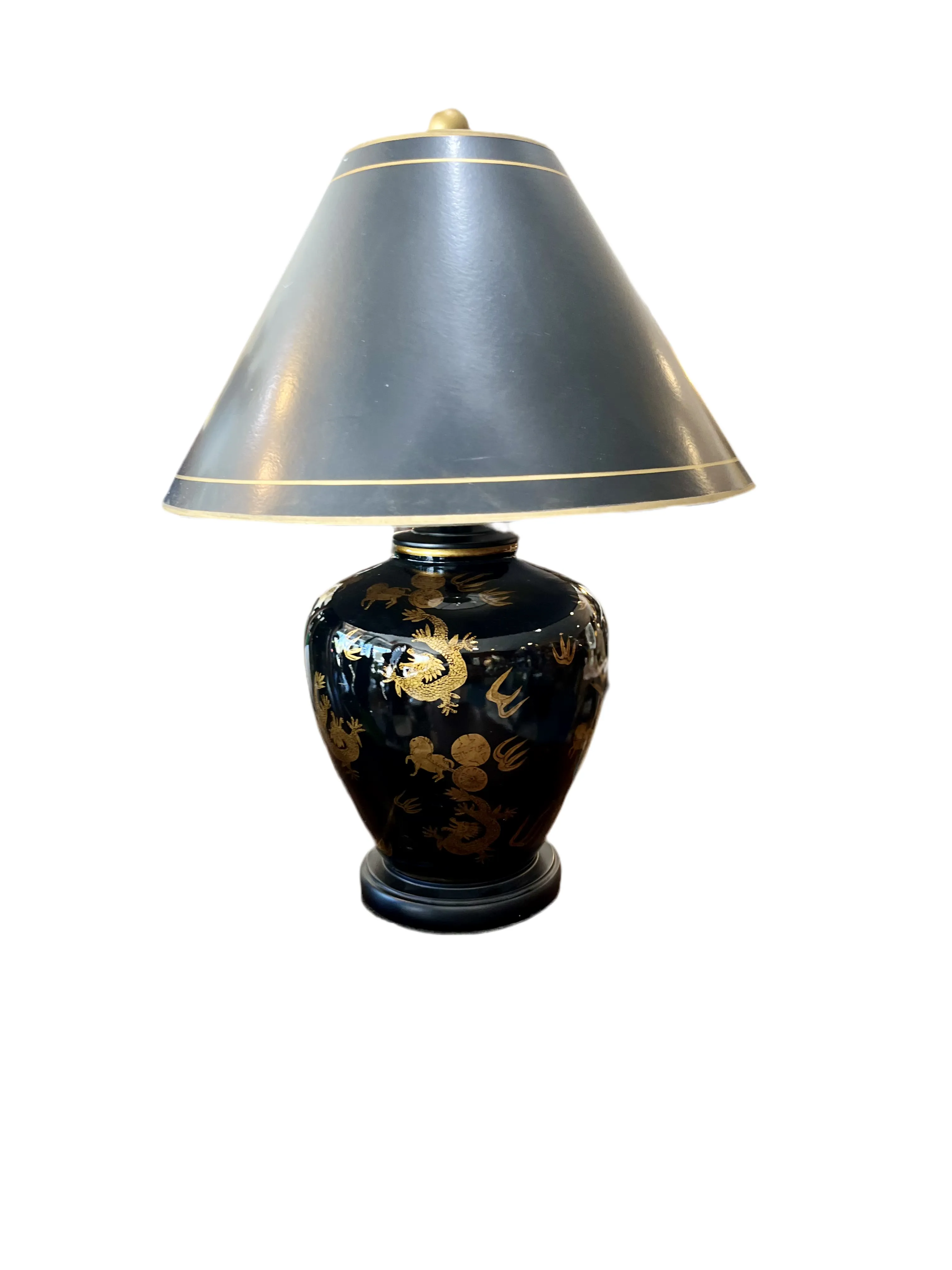 Black and Gold Chinoiserie Style Lamp