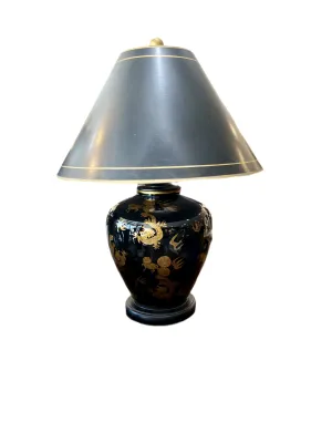 Black and Gold Chinoiserie Style Lamp