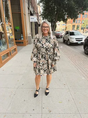 Black Floral Smocked Dress
