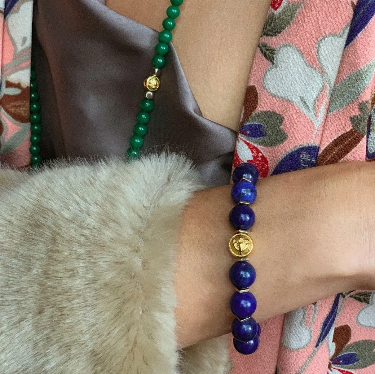 Blue Gold - Premium Blue Lapis Lazuli Stone Bead Bracelet in Gold | 10MM