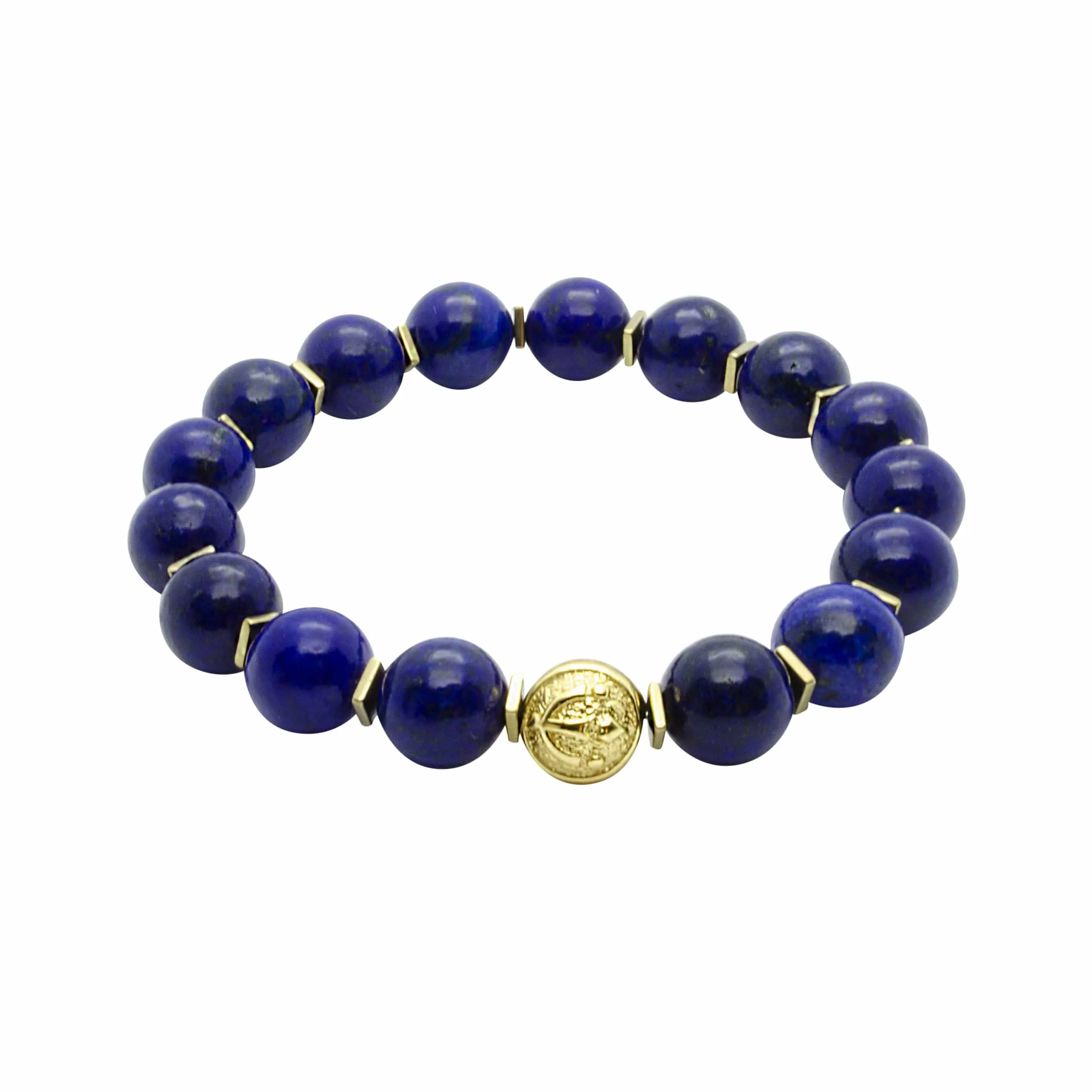 Blue Gold - Premium Blue Lapis Lazuli Stone Bead Bracelet in Gold | 10MM