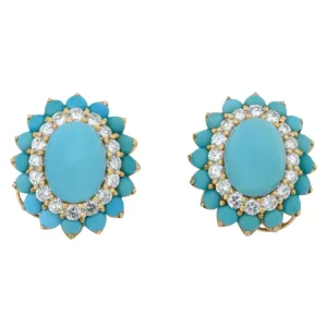 Boucheron Turquoise and Diamond Clip Earrings