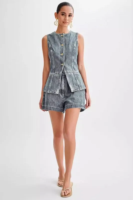 By Claude WOMEN FASHION DENIM TWO PIECE SET