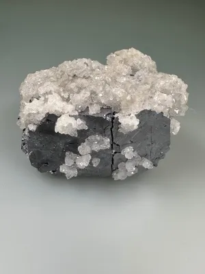 Calcite and Quartz on Galena, Sub-Rosiclare Level, W. L. Davis/Deardorff Mine, Ozark-Mahoning Company, Cave-in-Rock District, Southern Illinois, Mined c. 1960's, ex. Roy Smith Collection, Miniature, 4.0 x 4.2 x 7.5 cm, $200. Online Dec. 12.