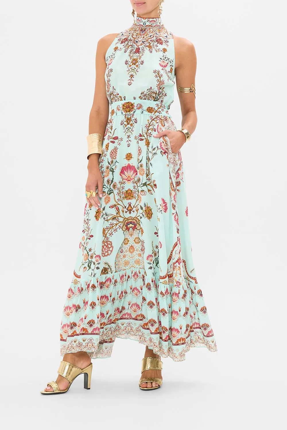 Camilla Necktie Dress With Elasticated Waist in Weaving Wor